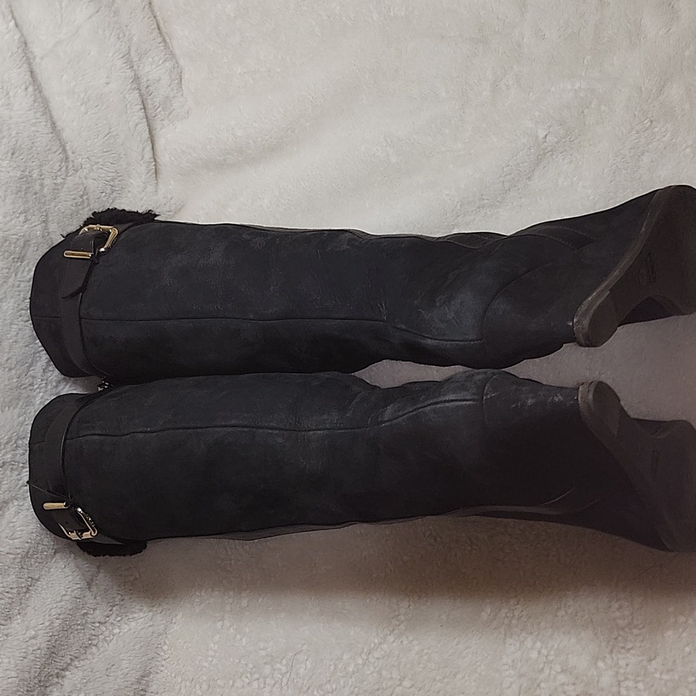 Fendi Wedge  Suede  Fur Trim Black  Knee High Boots Size 38 1/2 - Picture 7 of 16